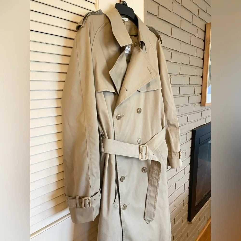 Vintage Classic Spring Men's Khaki Trench Coat with Belt 40R